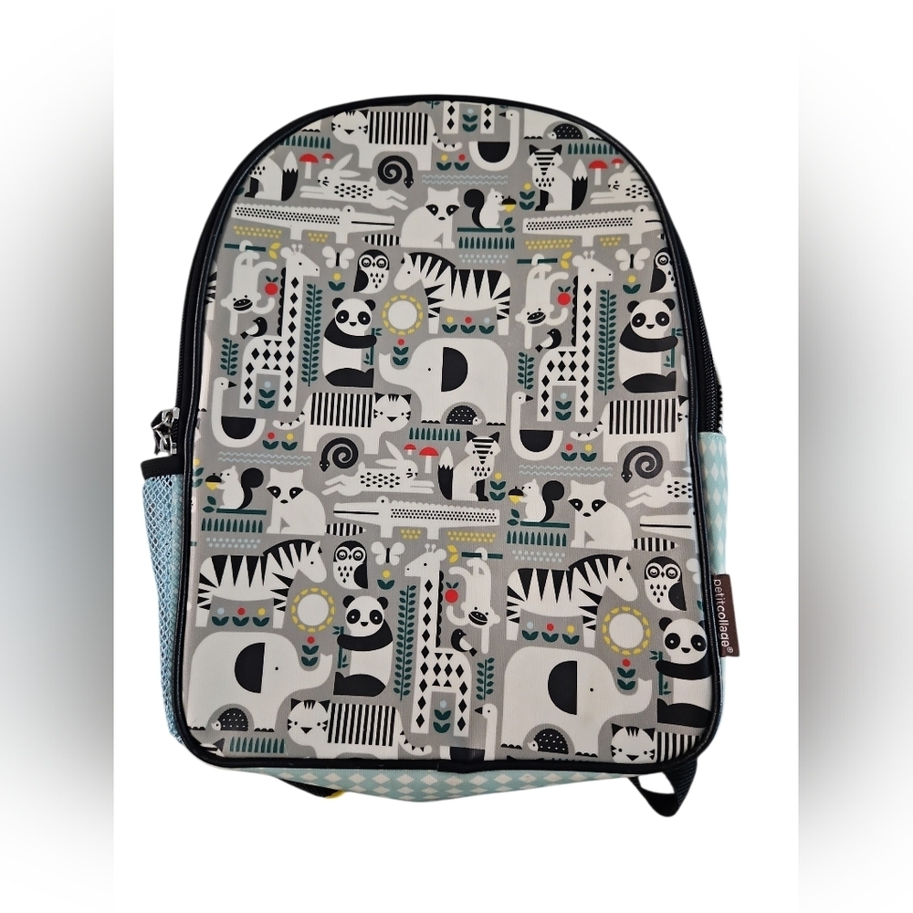 Petit Collage Animals Eco-friendly Kids Backpack in Gray & Teal